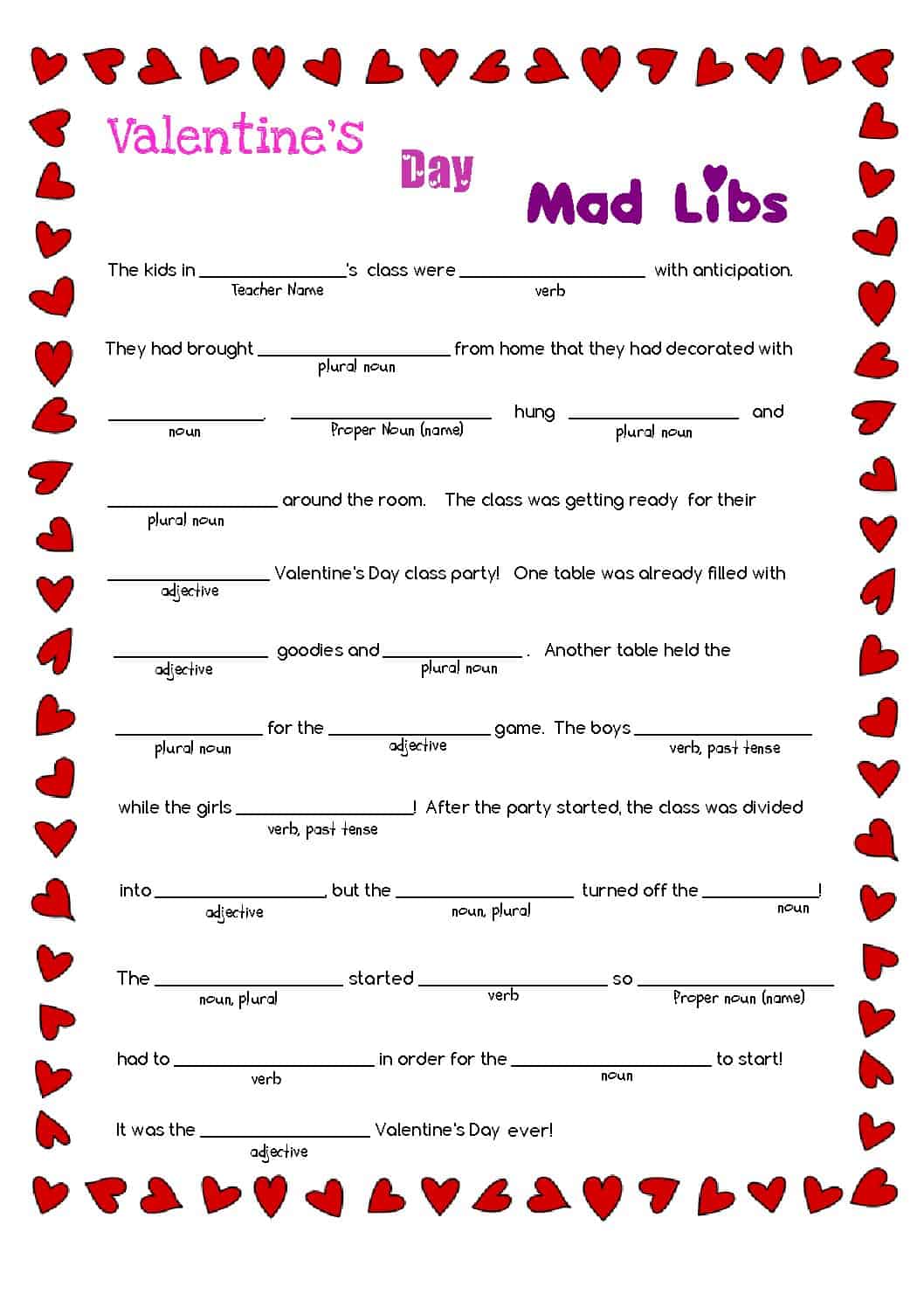 Valentine's Day Mad Libs - Made In A Pinch