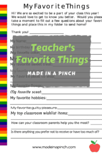 teacher's favorite things pinterest graphic