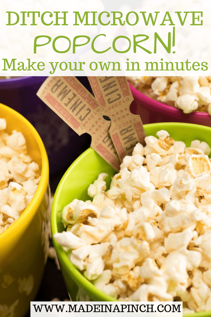 Save money and eat healthier by making your own delicious popcorn! To get our recipe and more visit Made in a Pinch and follow us on Pinterest!1
