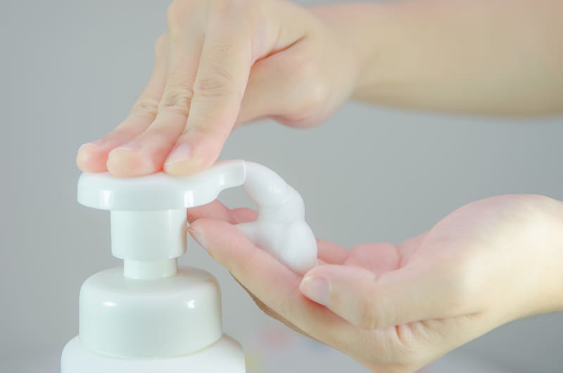 Foaming hand soap being dispensed