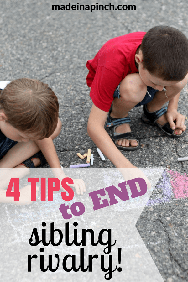 4 Simple and effective tips to show parents how to end sibling rivalry for good. Discover more parenting hacks and family lifestyle inspiration by following Made In A Pinch on Pinterest!