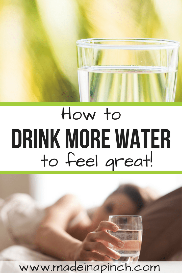 Drink more water each day with these simple to follow tips! For more helpful tips and delicious recipes visit Made in a Pinch and follow us on Pinterest!