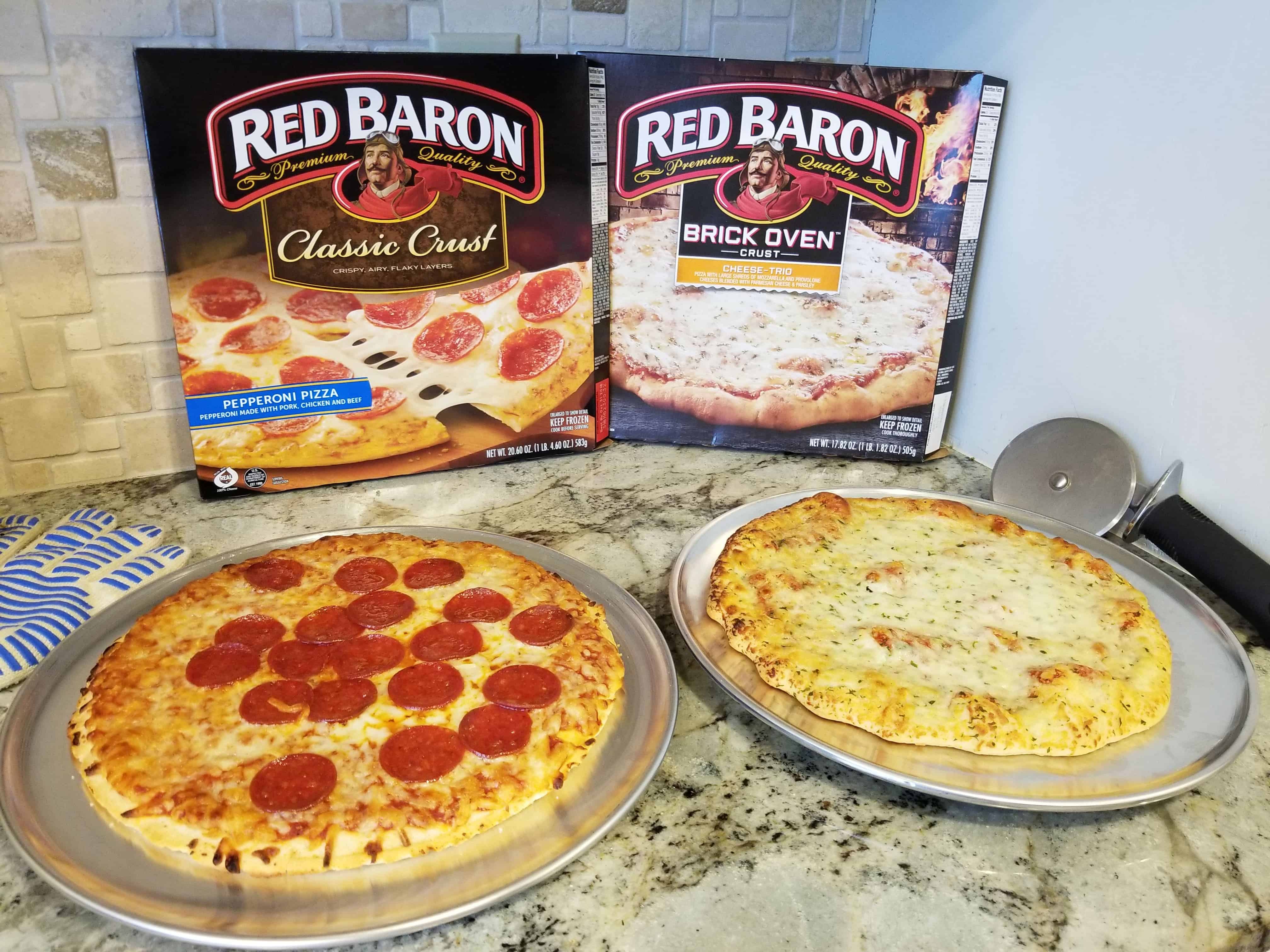 With so many flavors, pizza is easily a family favorite and makes everyone happy. Check out Red Baron pizza and more simple tips for reducing summer chaos at Made In A Pinch. Red Baron boxes with cooked pizzas.