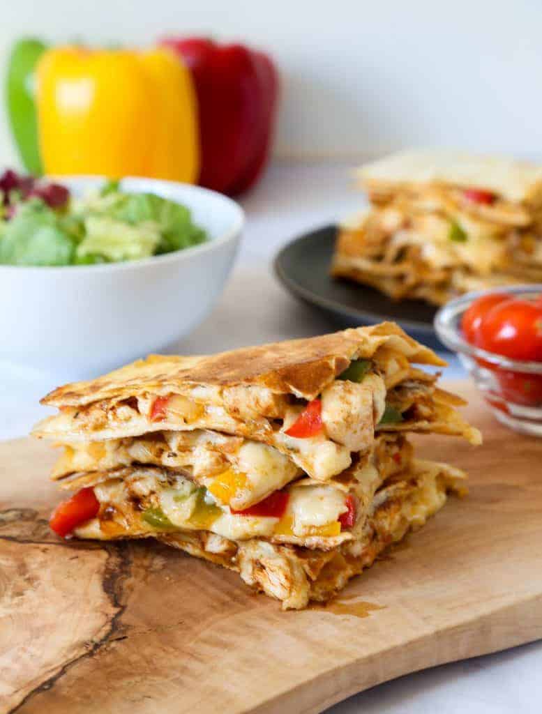 Chicken fajita quesadillas are easy and delicious! Grab this recipe and so many more at Made in a Pinch and follow us on Pinterest!