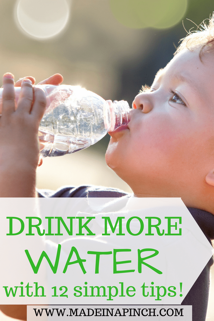 Drink more water to stay hydrated and healthy and feel great! Grab our simple, easy tips for getting more water each day at Made in a Pinch and follow us on Pinterest!