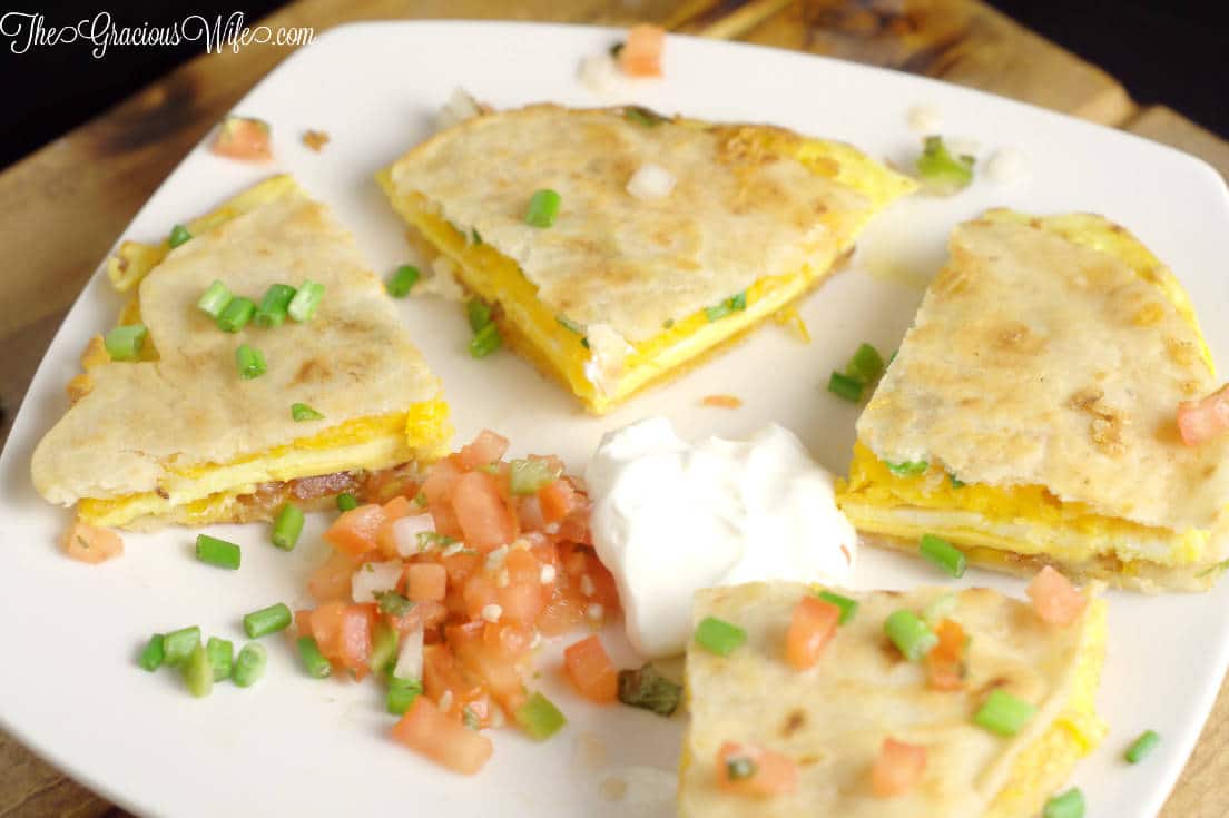 breakfast-quesadillas are a perfect all day breakfast dish. Grab this recipe and more at Made in a Pinch and follow us on Pinterest!