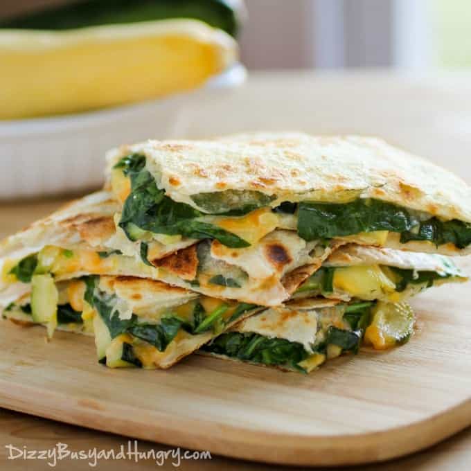 cheesy zucchini spinach quesadillas are hearty and delicious! Get the recipe at Made in a Pinch and follow us on Pinterest!