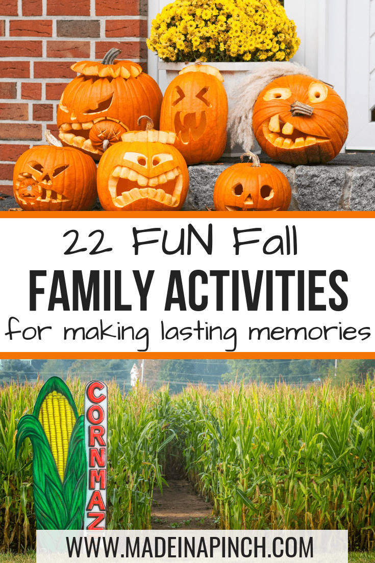 Fall is the perfect time to do fun family activities! Grab our list of 22 classic ideas to create lasting memories this year at Made in a Pinch. For more tips and family-friendly recipes, follow us on Pinterest!3