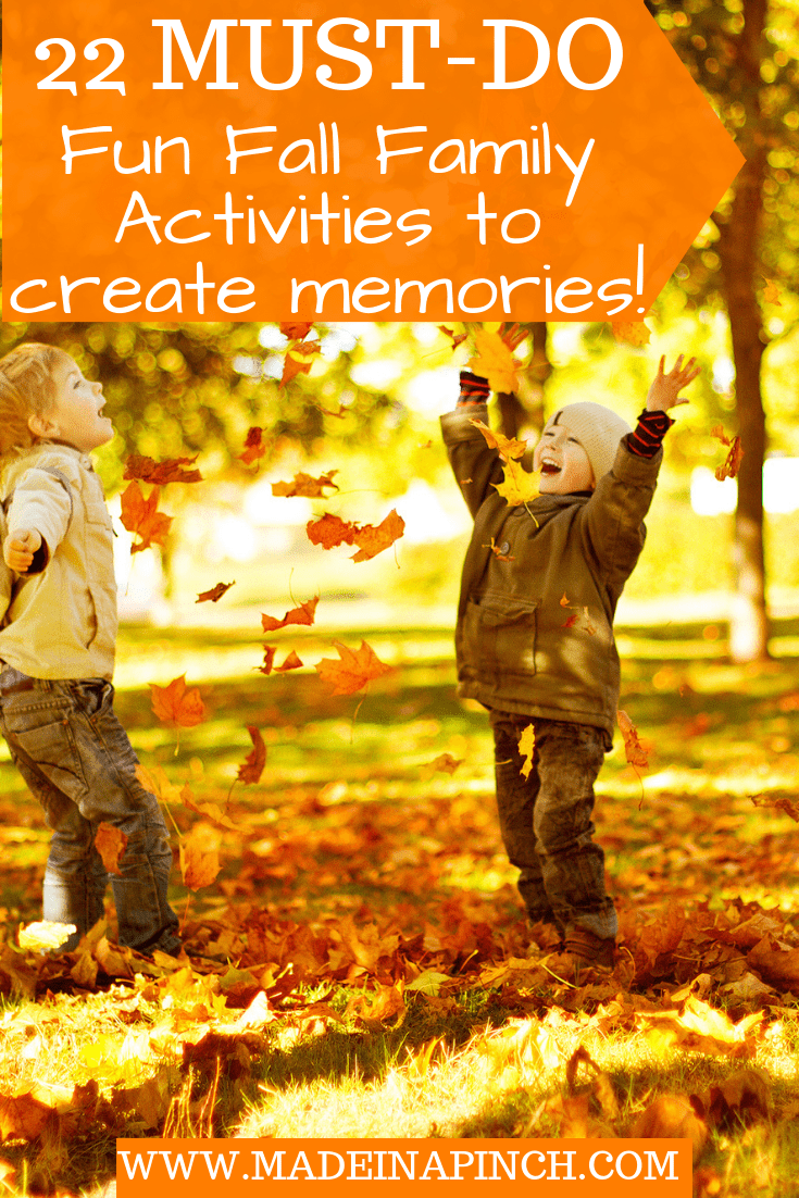 Fall is the perfect time to do fun family activities! Grab our list of 22 classic ideas to create lasting memories this year at Made in a Pinch. For more tips and family-friendly recipes, follow us on Pinterest!1