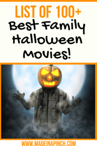 Grab our list of 100 of the best Family Halloween Movies on Made in a Pinch. For more great tips, resources and easy recipes, follow us on Pinterest!