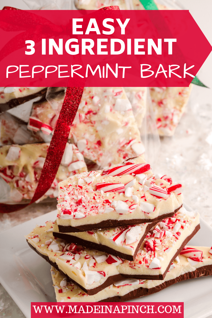 Grab our recipe for crazy easy 3-ingredient peppermint bark on Made in a Pinch. For more amazing recipes and super helpful tips follow us on Pinterest!