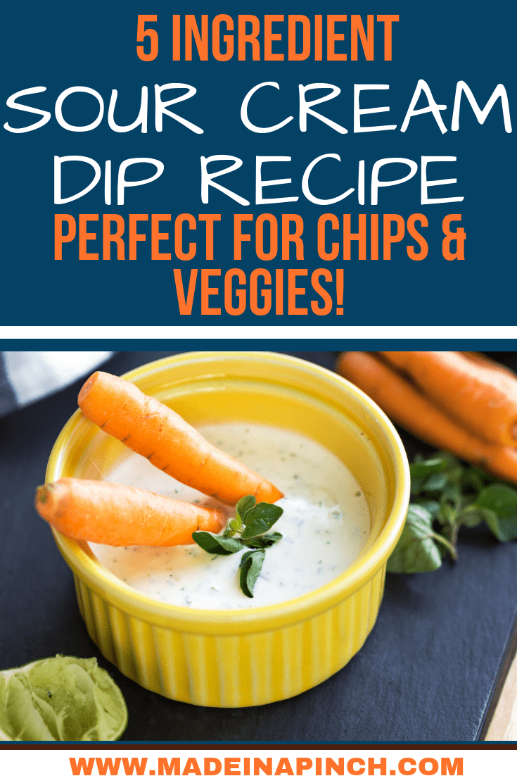 This easy sour cream dip is super yummy and only has 5 ingredients! Grab the recipe at Made in a Pinch, and for more simple recipes and helpful tips follow us on Pinterest!