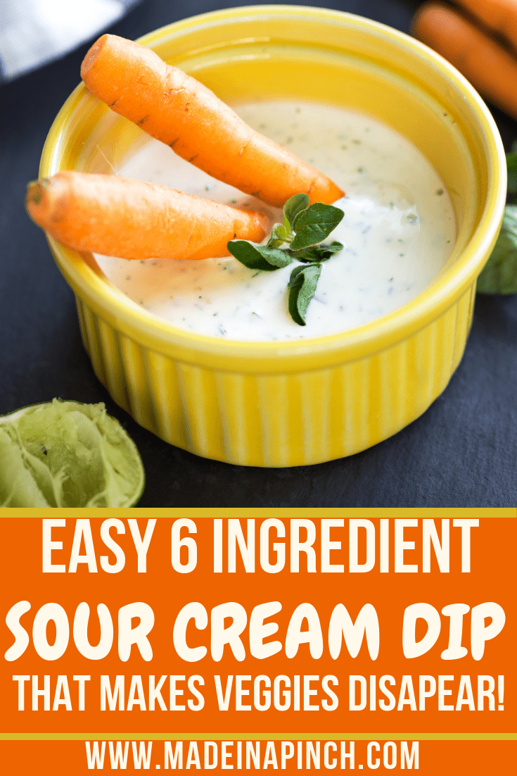 This easy sour cream dip is perfect for chips and veggies and disappears at a gathering! Get the recipe at Made in a Pinch, and for more great recipes and helpful family tips follow us on Pinterest!
