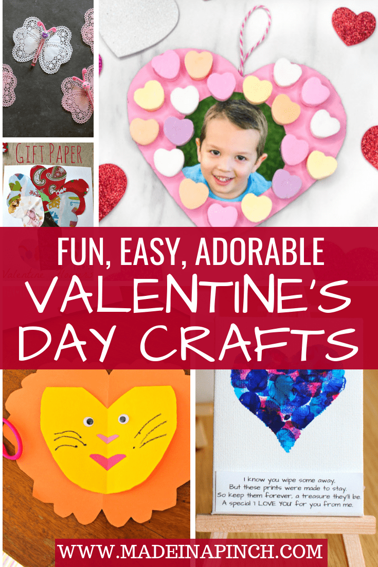 Easy Valentine's Day crafts for kids of all ages! Grab these ideas at Made in a Pinch and follow us on Pinterest for more great tips and great recipes.
