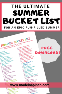 Grab our massive summer bucket list for kids to help you enjoy an epic summer. For more helpful tips and easy recipes follow us on Pinterest!