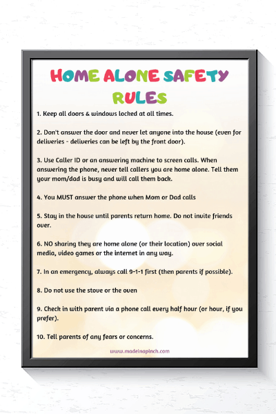 Free printable of our Home Alone Safety Rules to print and post to remind your children what is allowed and what isn't while staying home alone. #parenting #parentingtips #momhacks #stayhomealone #childsafety #parentinghelp