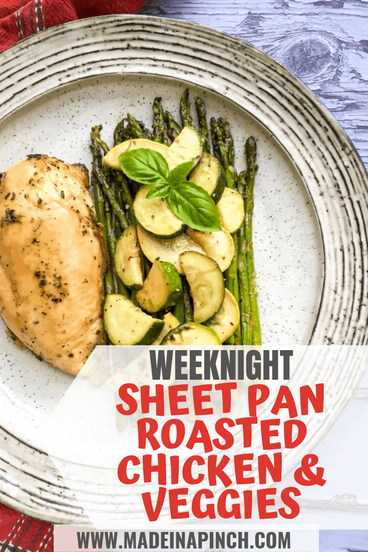 pin image for weeknight meal sheet pan roasted chicken