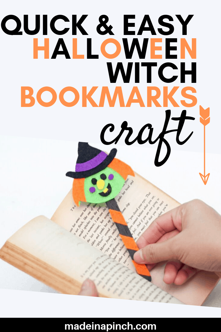 Witchy Halloween bookmarks craft for kids tutorial, Pinterest Pin