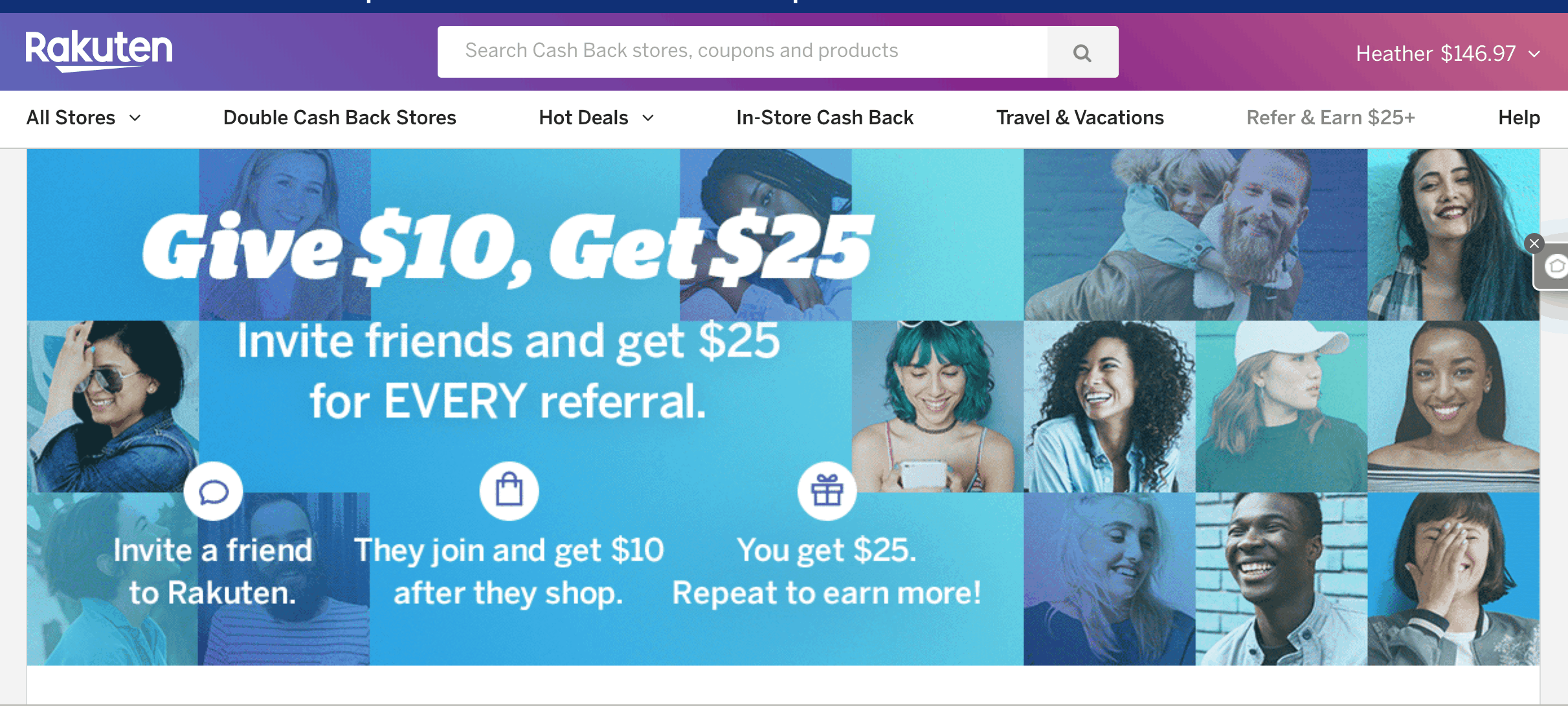 Rakuten is one of the best referral programs that pay you cash for referring your friends.