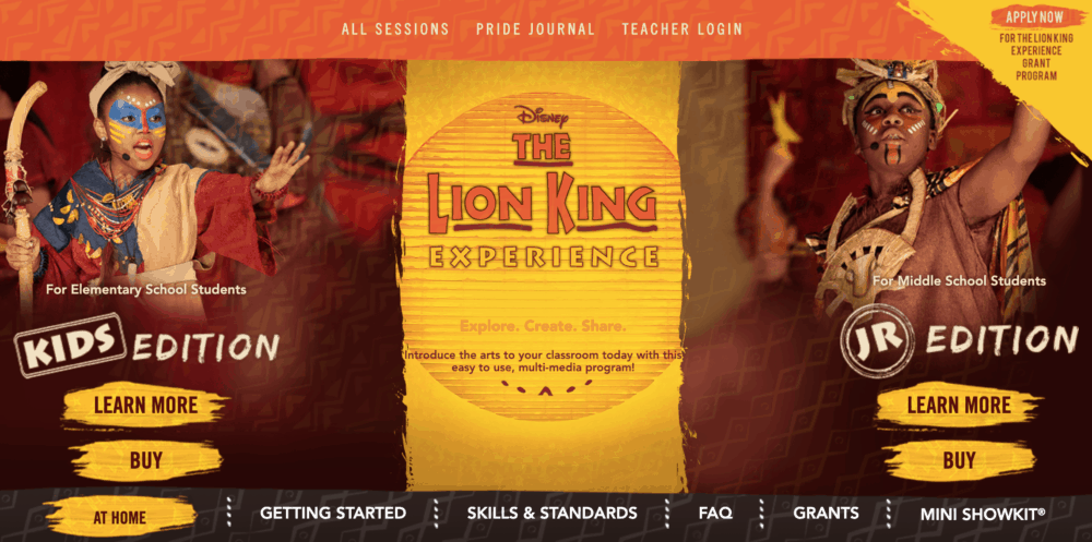 Lion King Experience Summer Camp homepage