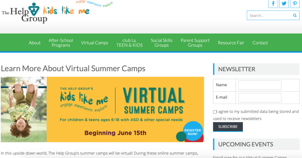 Kids Like Me summer camp homepage