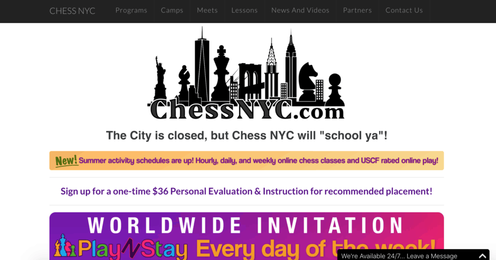 Chess NYC summer program homepage