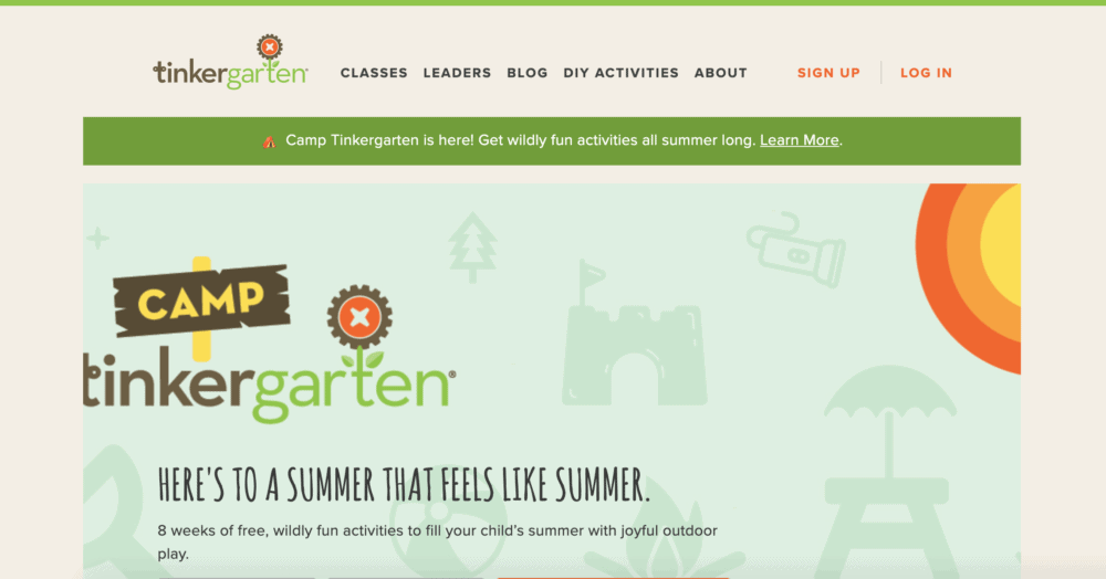 Camp Tinkergarten homepage