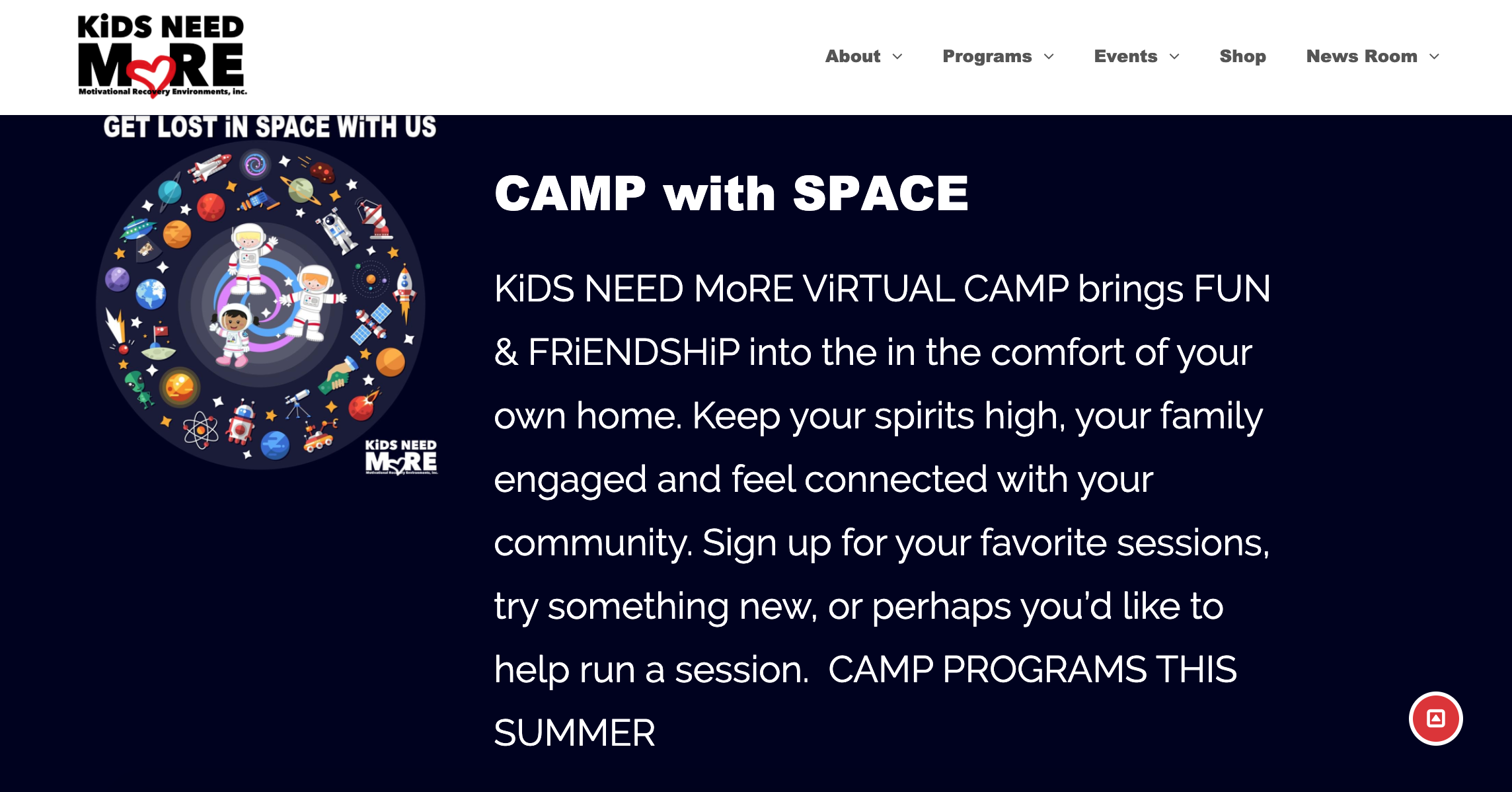 Kids Need More virtual summer camp homepage