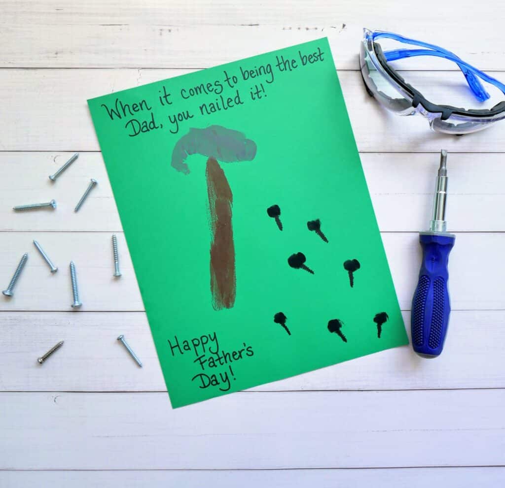 "Nailed it" Father's Day card with tools on a table + 7 other Father's Day crafts for preschool kids to make that he'll love