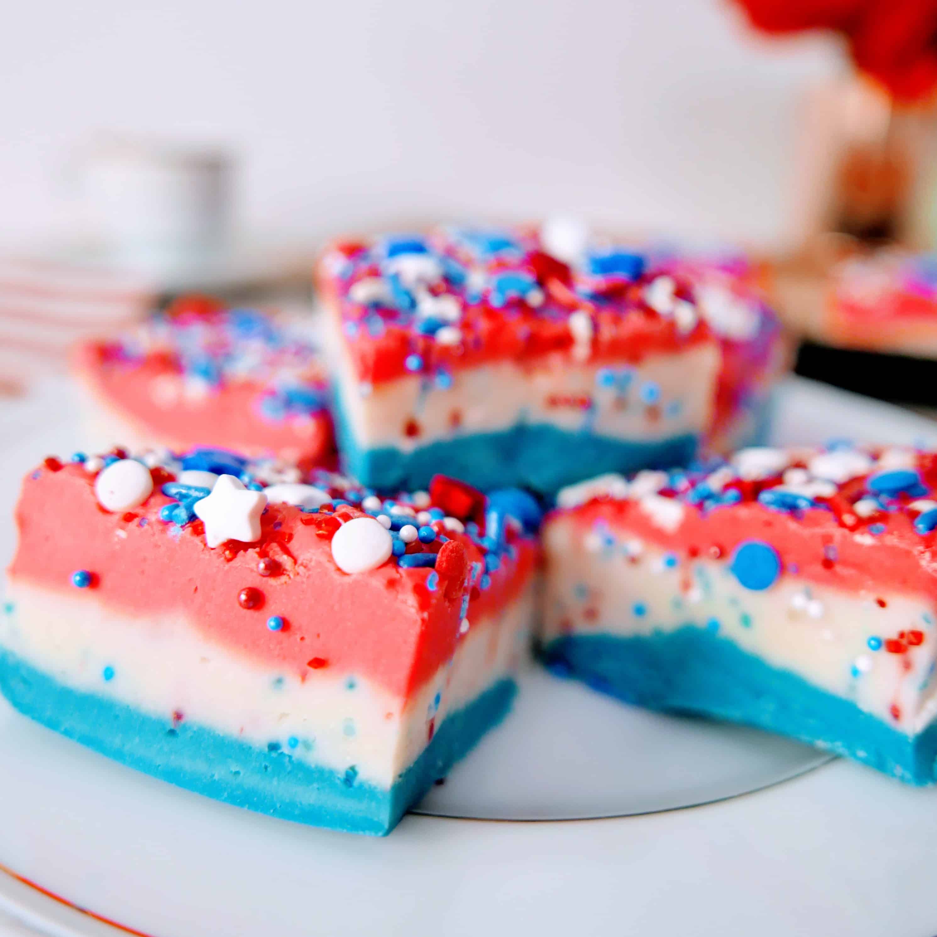 sliced pieces of layered patriotic vanilla fudge
