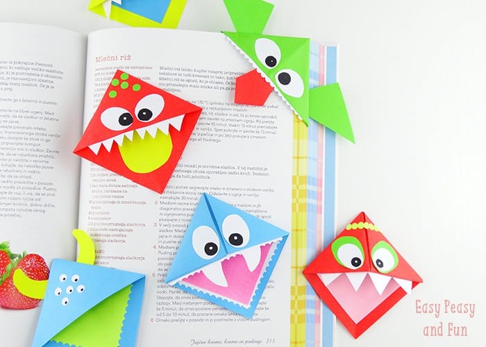 DIY corner bookmark monsters
