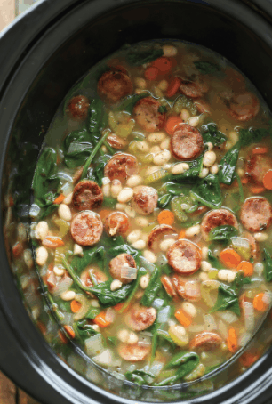 crock pot sausage, spinach, and white bean soup