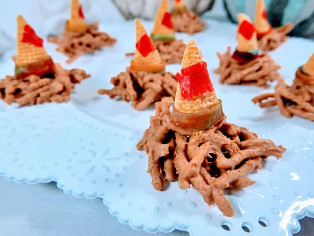 close up of finished scarecrow hat snacks as easy fall snacks for kids