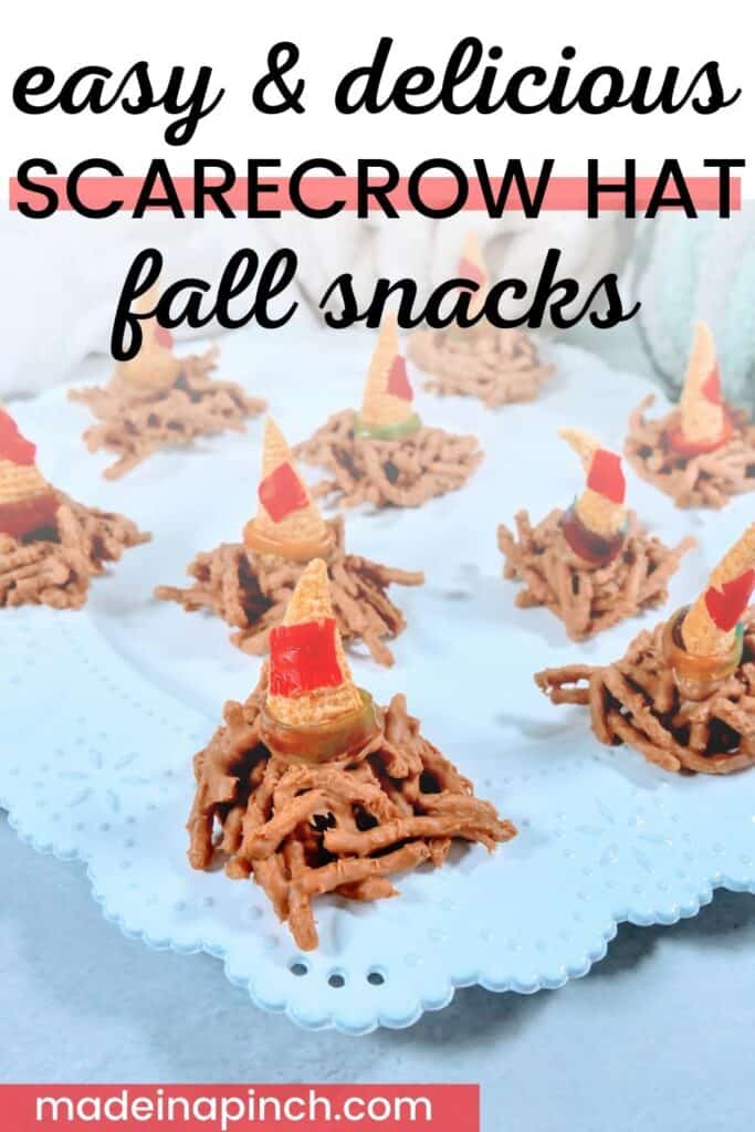 Scarecrow hat snacks as easy fall snacks for kids pin image