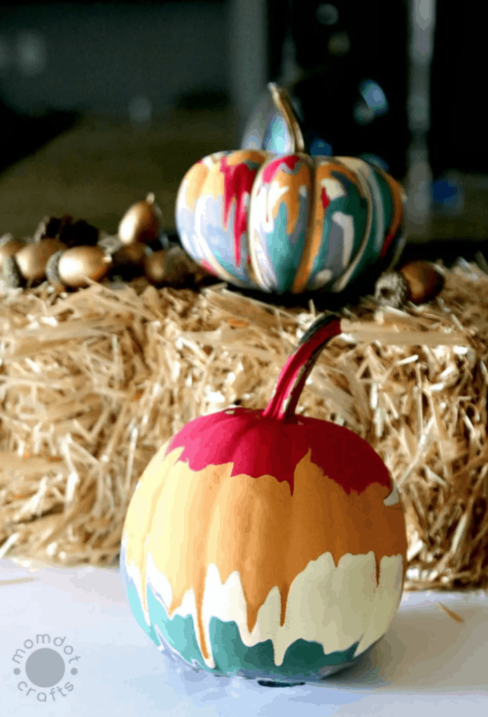 drip painting decorated pumpkins

