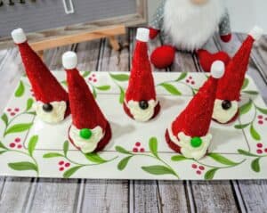 Santa gnome cookies on a tray