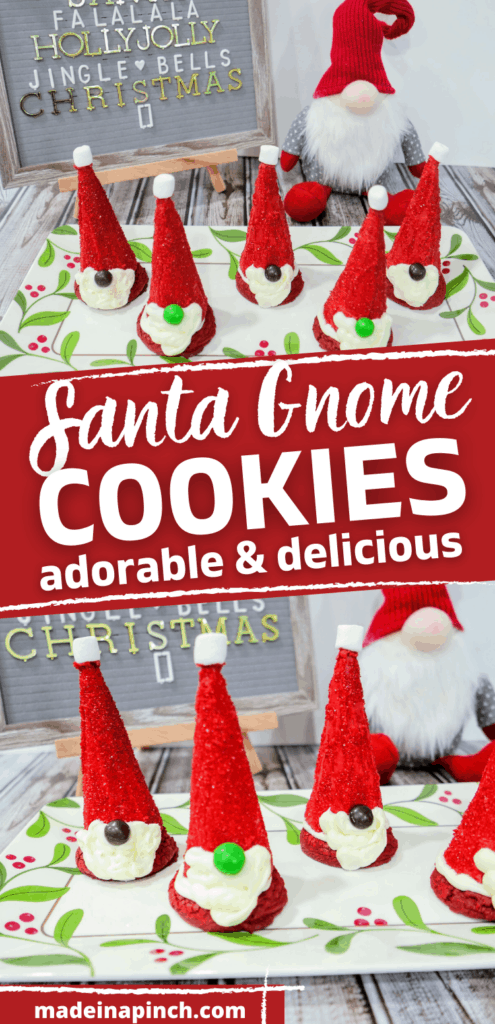 Santa gnome cake mix cookies pin image