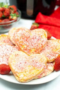 Air Fryer Valentine's Day pop tarts finished stacked on a plate