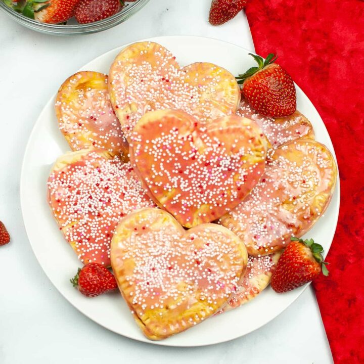 Air Fryer Valentine's Day pop tarts on plate closeup