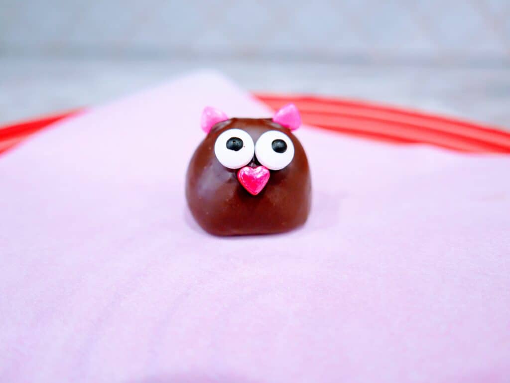 chocolate-covered strawberry with ears, eyes, and beak