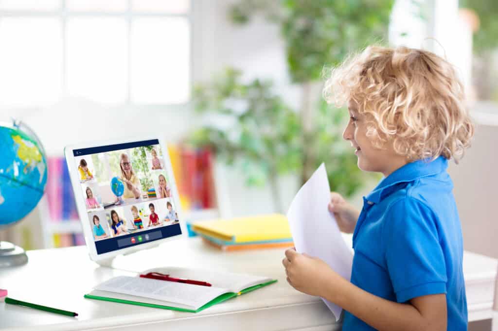 boy on remote learning call