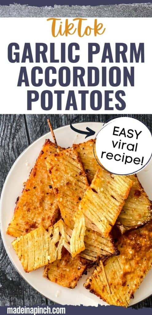 Here is the accordion potato craze that's blowing up on TikTok! If you're looking for a new fun way to enjoy potatoes, this crispy garlic parmesan potato recipe is exactly what you need! Elevate your next potato side dish by using this method for ultra-crispy accordion potatoes! The best part is that this recipe is baked, not fried, so it's healthier! #accordionpotatoes #tiktok #viralrecipe | Made in A Pinch @madeinapinch