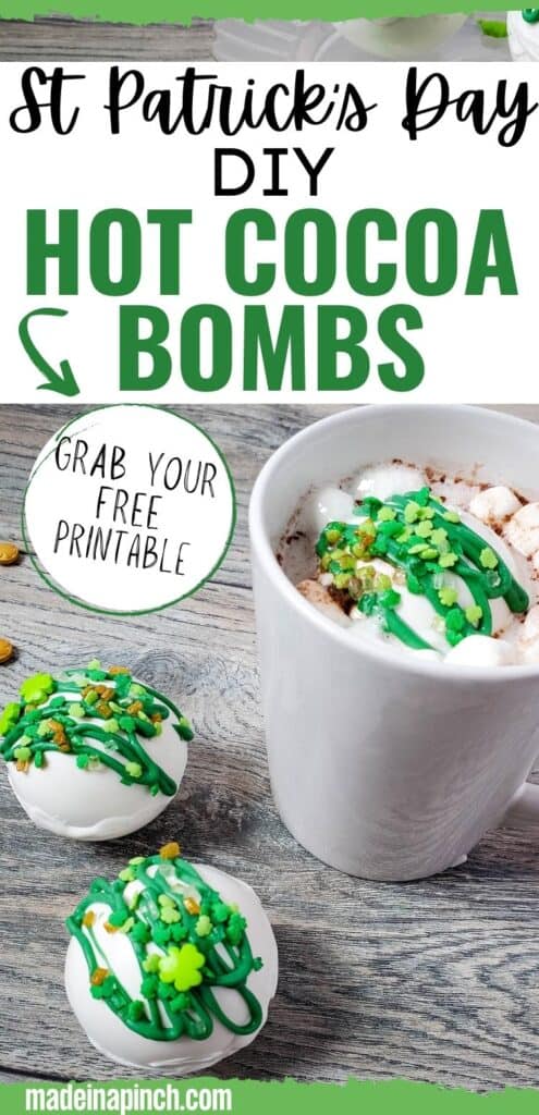 St. Patrick's Day DIY hot cocoa bombs long pin image