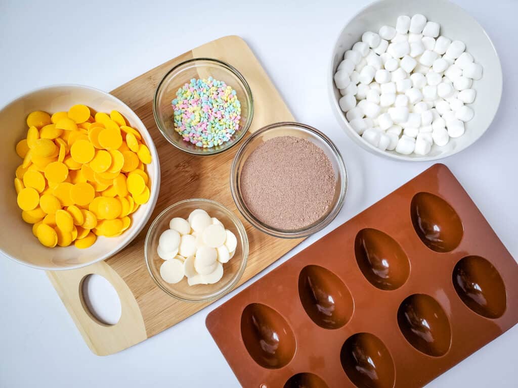 ingredients for Easter egg hot cocoa bombs