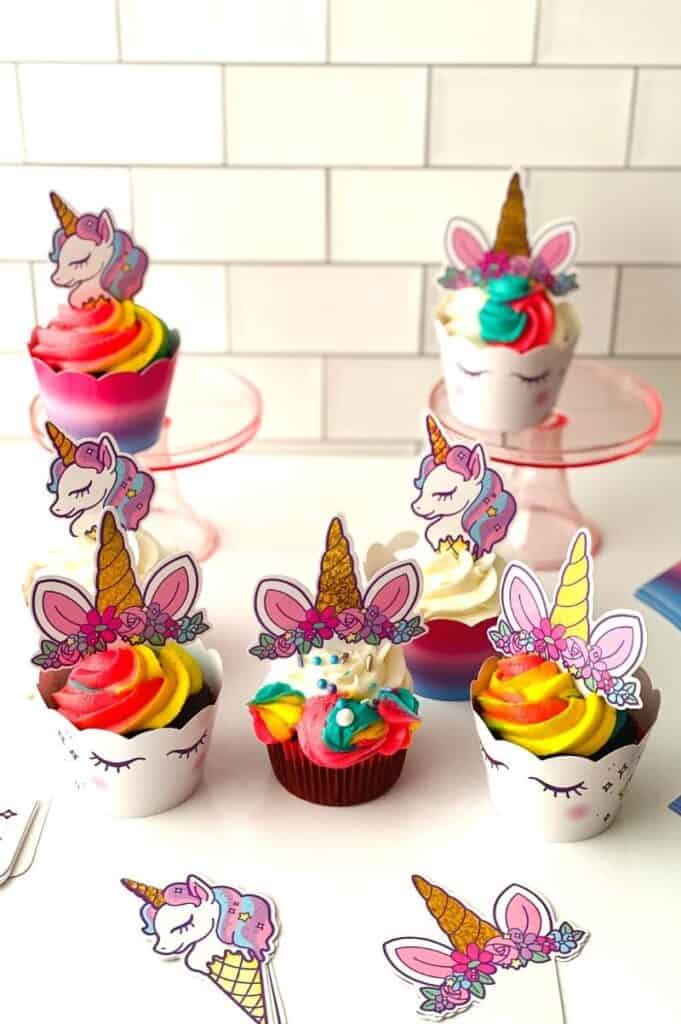 finished rainbow unicorn cupcakes