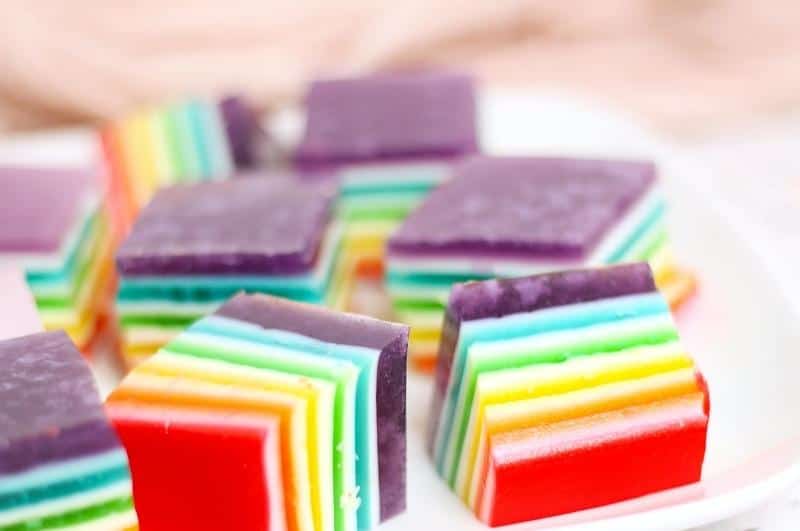 squares of rainbow jello