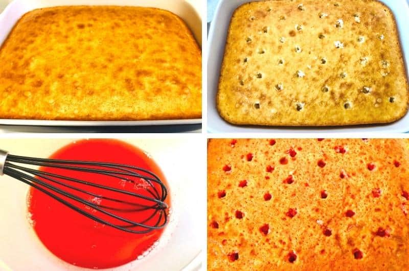 how to make strawberry poke cake process image collage