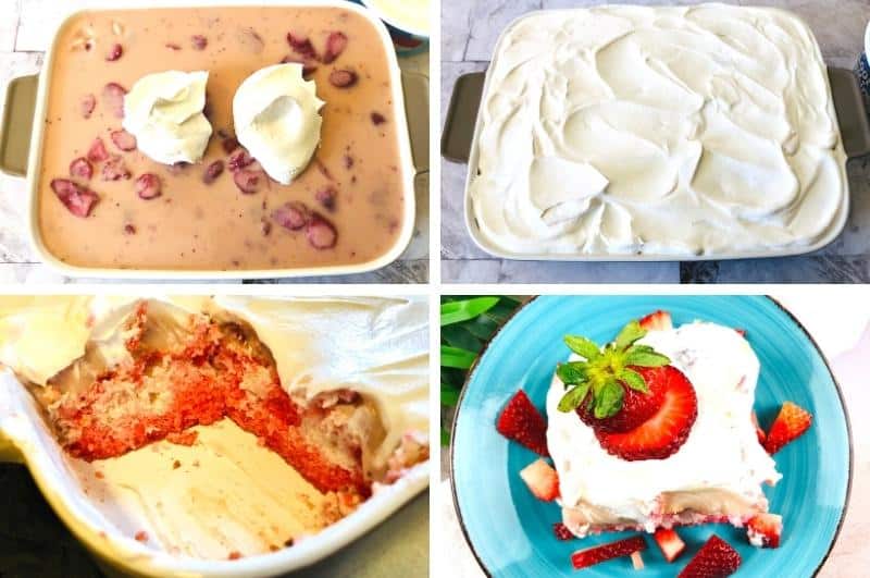how to make strawberry poke cake process image collage