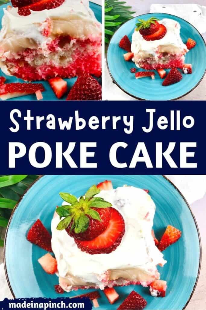 Strawberry jello poke cake pin image