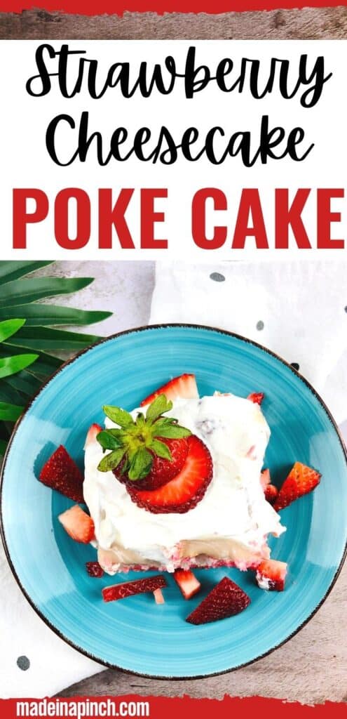 Strawberry cheesecake poke cake pin image